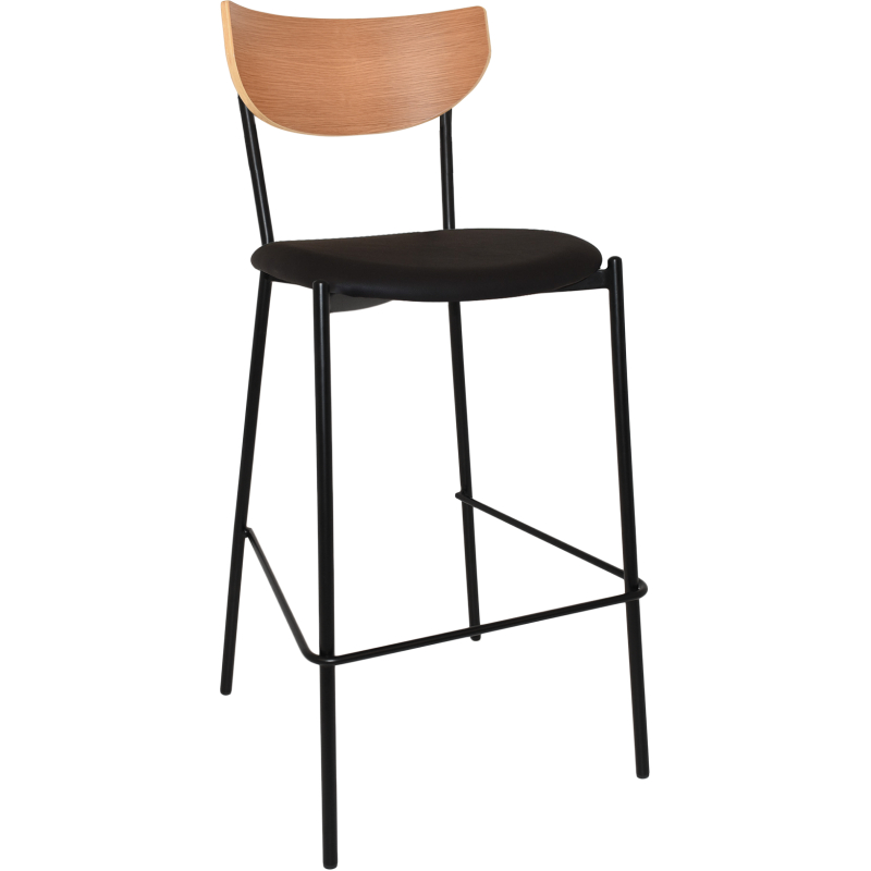 Marco Stool Timber Back Black Vinyl Seat