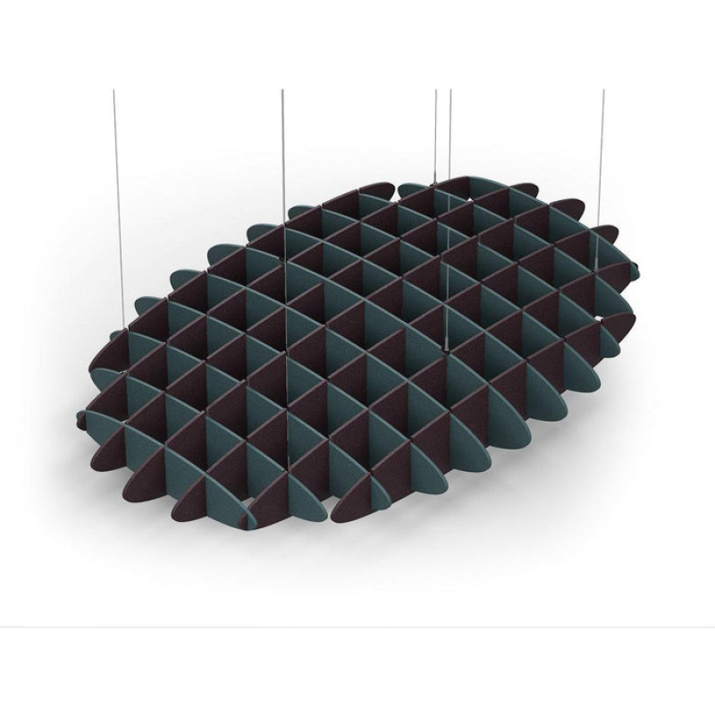 Acoustic Ceiling Sound Trap - 1200mm x 1800mm Oval - Peacock Green | Dark Maroon