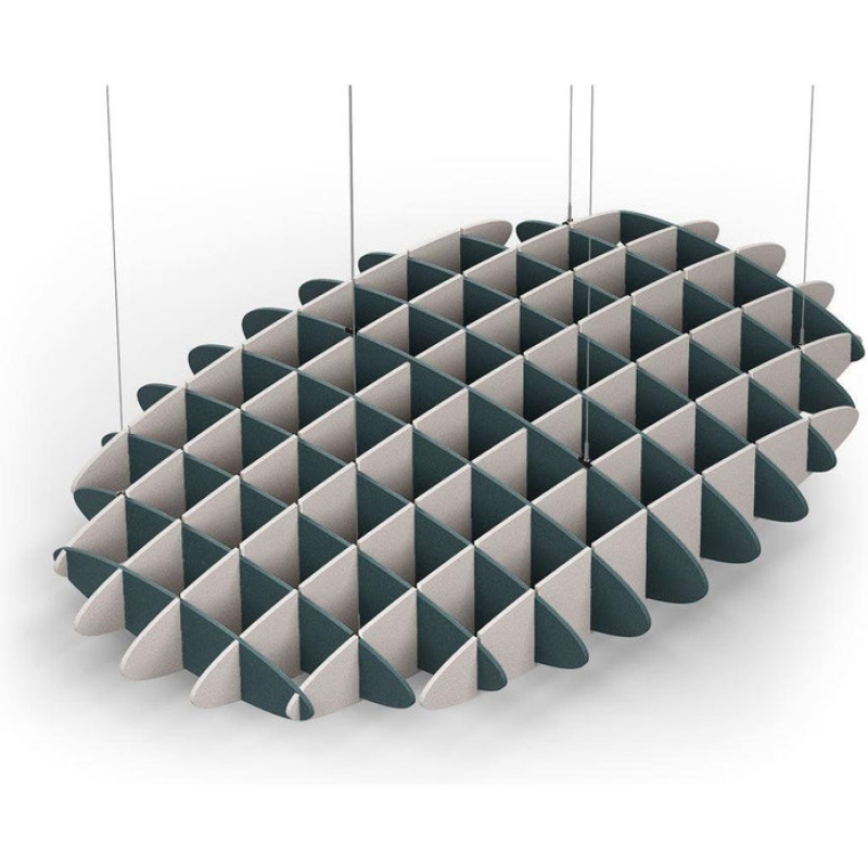 Acoustic Ceiling Sound Trap - 1200mm x 1800mm Oval - Peacock Green | Light Beige