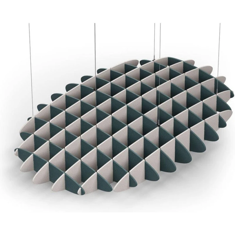 Acoustic Ceiling Sound Trap - 1200mm x 1800mm Oval - Peacock Green | Light Beige