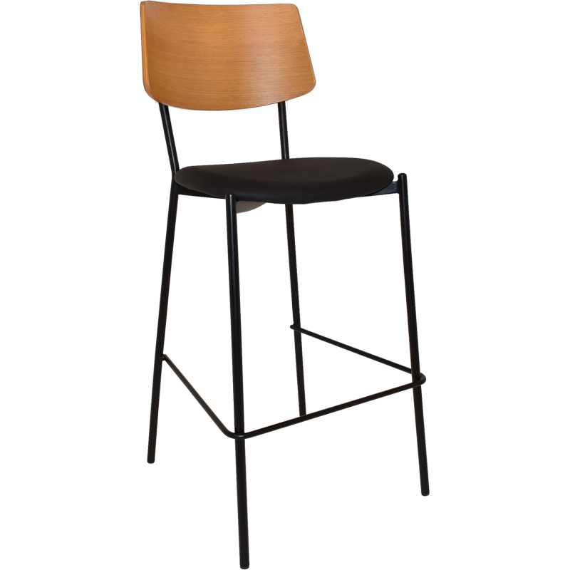 Texas Stool Timber Back Black Vinyl seat - Image 2
