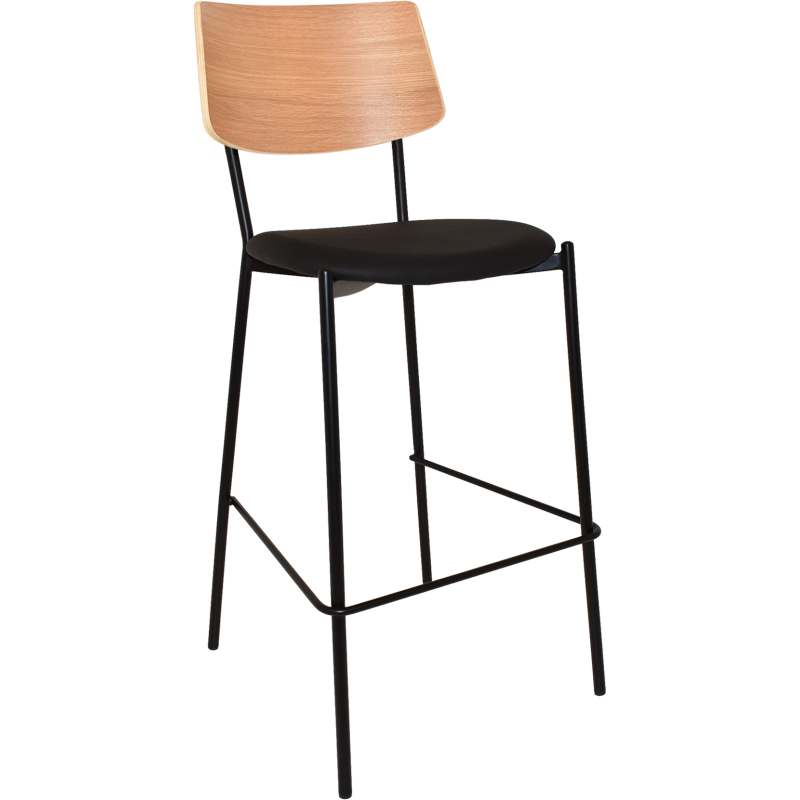 Texas Stool Timber Back Black Vinyl seat