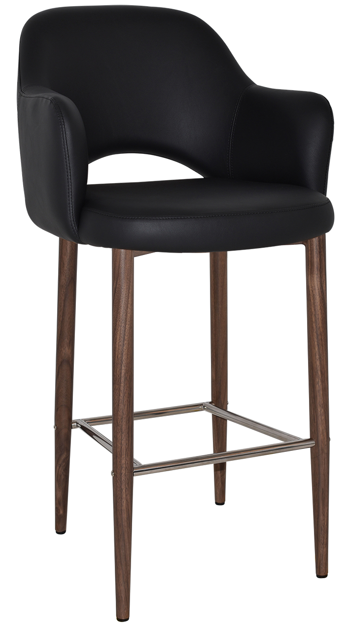 albury arm stool 75cm light walnut metal leg