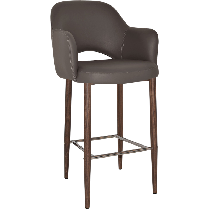 albury arm stool 75cm light walnut metal leg