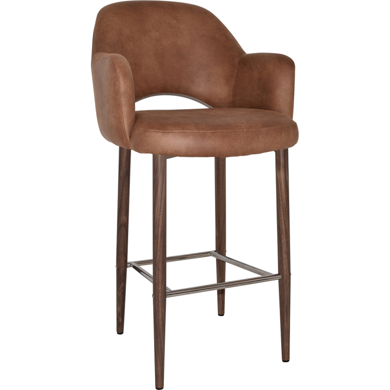 albury arm stool 75cm light walnut metal leg