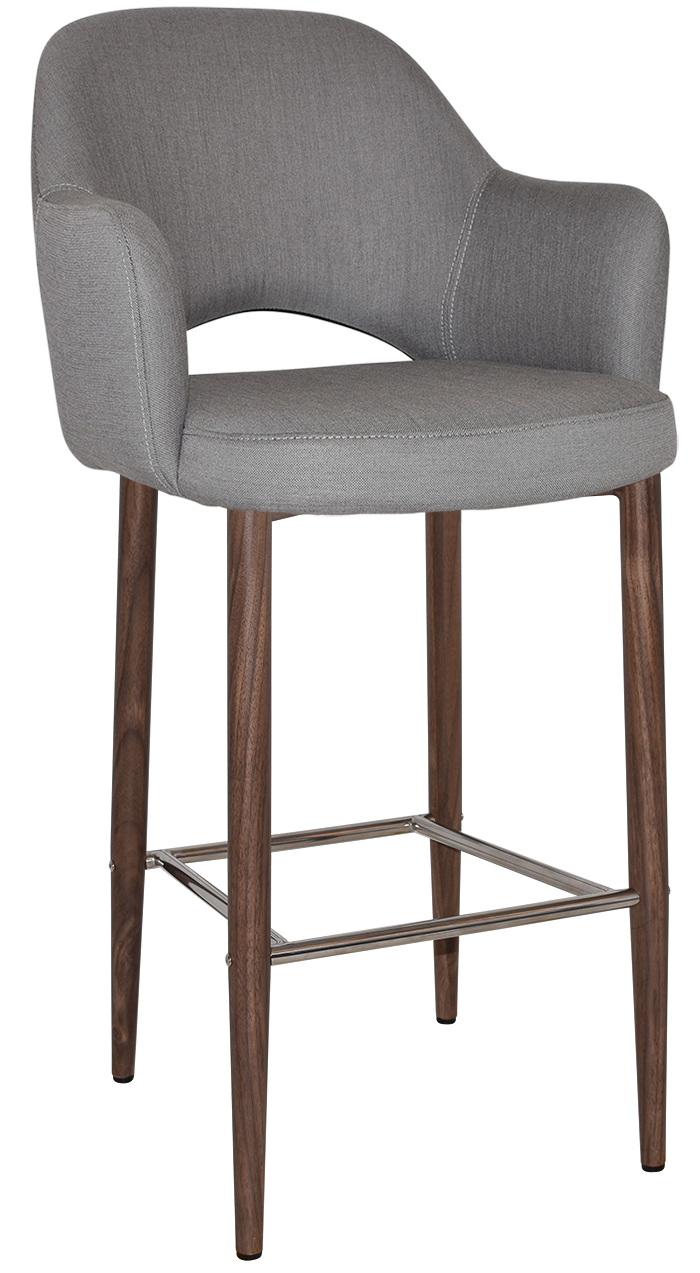 albury arm stool 75cm light walnut metal leg