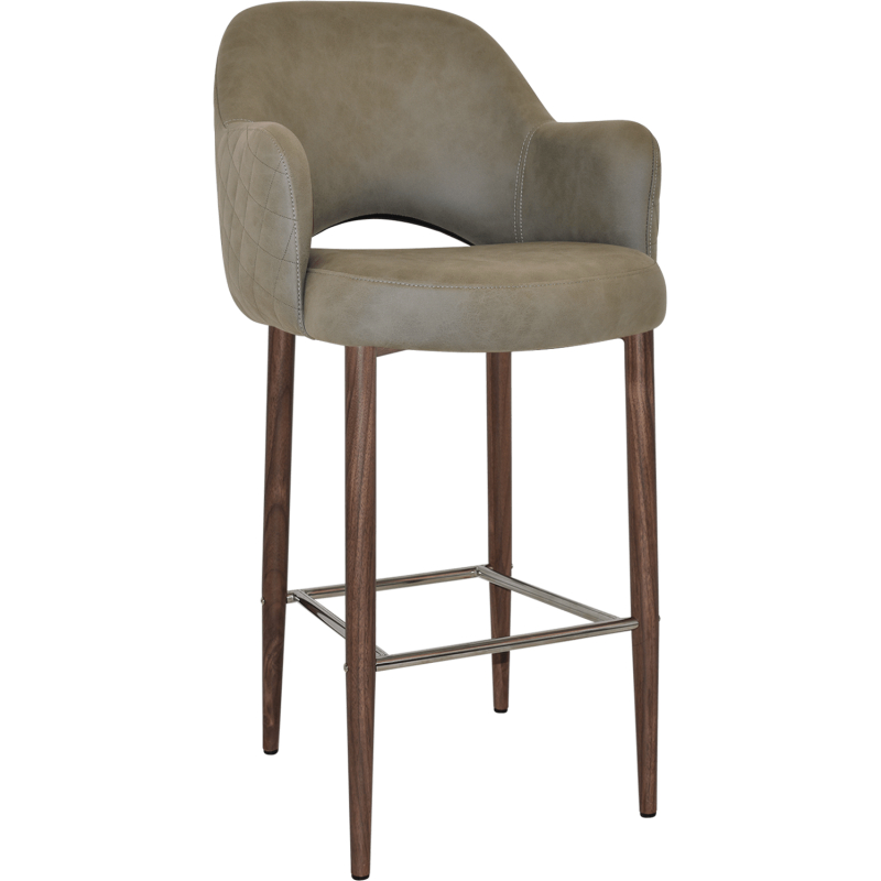 albury arm stool 75cm light walnut metal leg