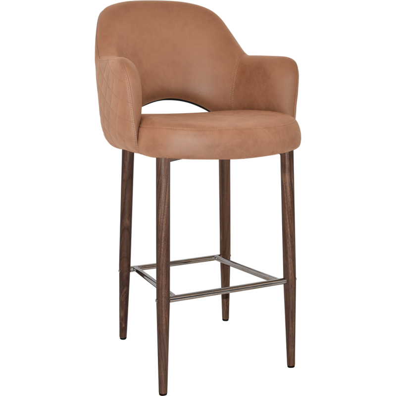 albury arm stool 75cm light walnut metal leg