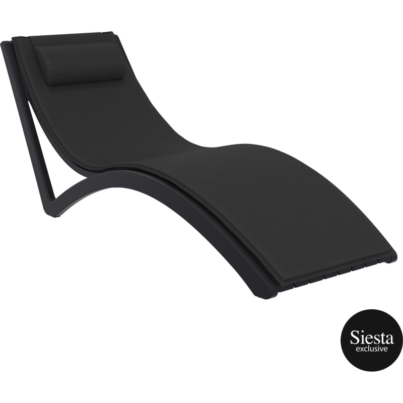 outdoor polypropylene slim sunlounger pillow cushion black black front side