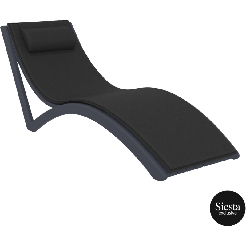 outdoor polypropylene slim sunlounger pillow cushion darkgrey black front side 1