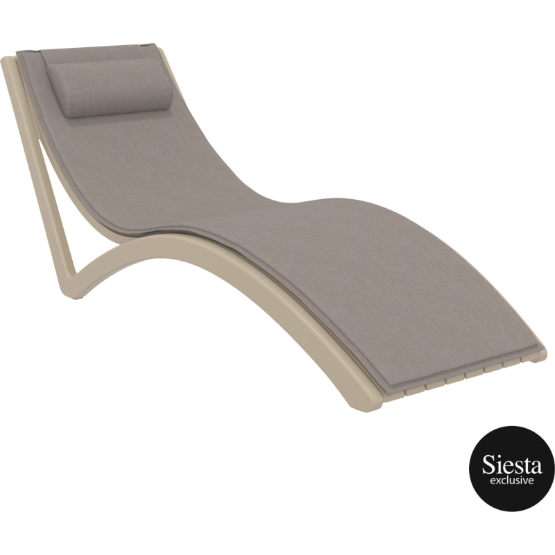 outdoor polypropylene slim sunlounger pillow cushion taupe brown front side