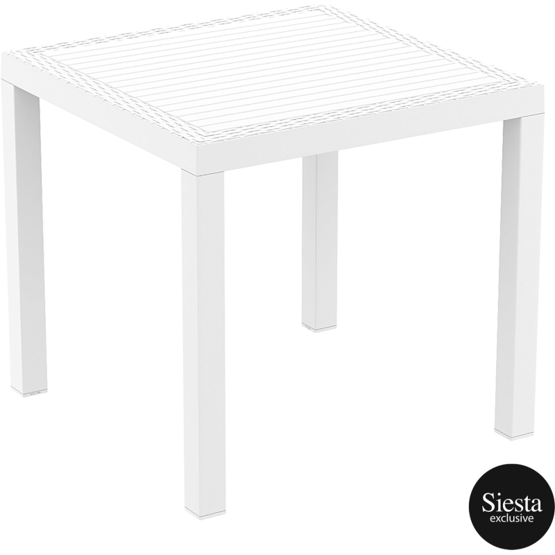 outdoor resin rattan cafe plastic top bali table 80 white front side