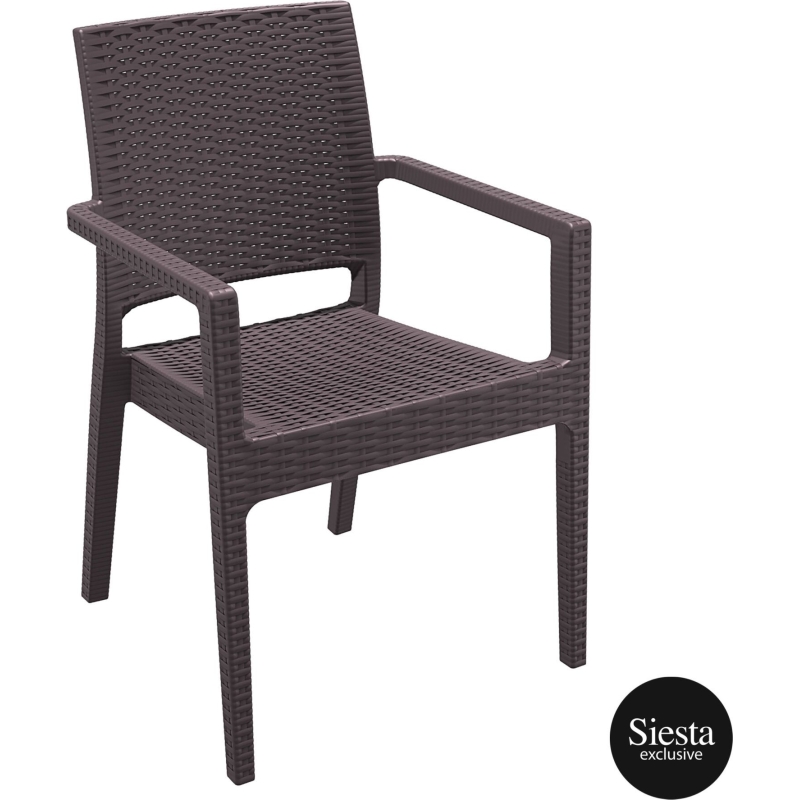 outdoor seating resin rattan ibiza armchair brown front side 2