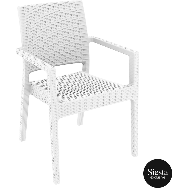 outdoor seating resin rattan ibiza armchair white front side 2