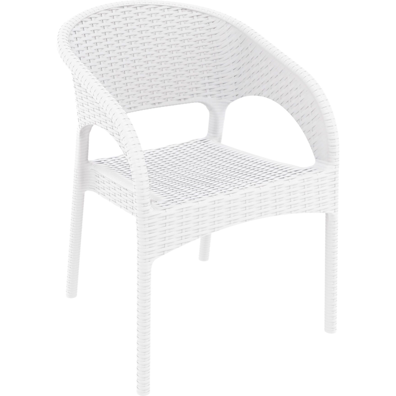 outdoor seating resin rattan panama armchair white front side